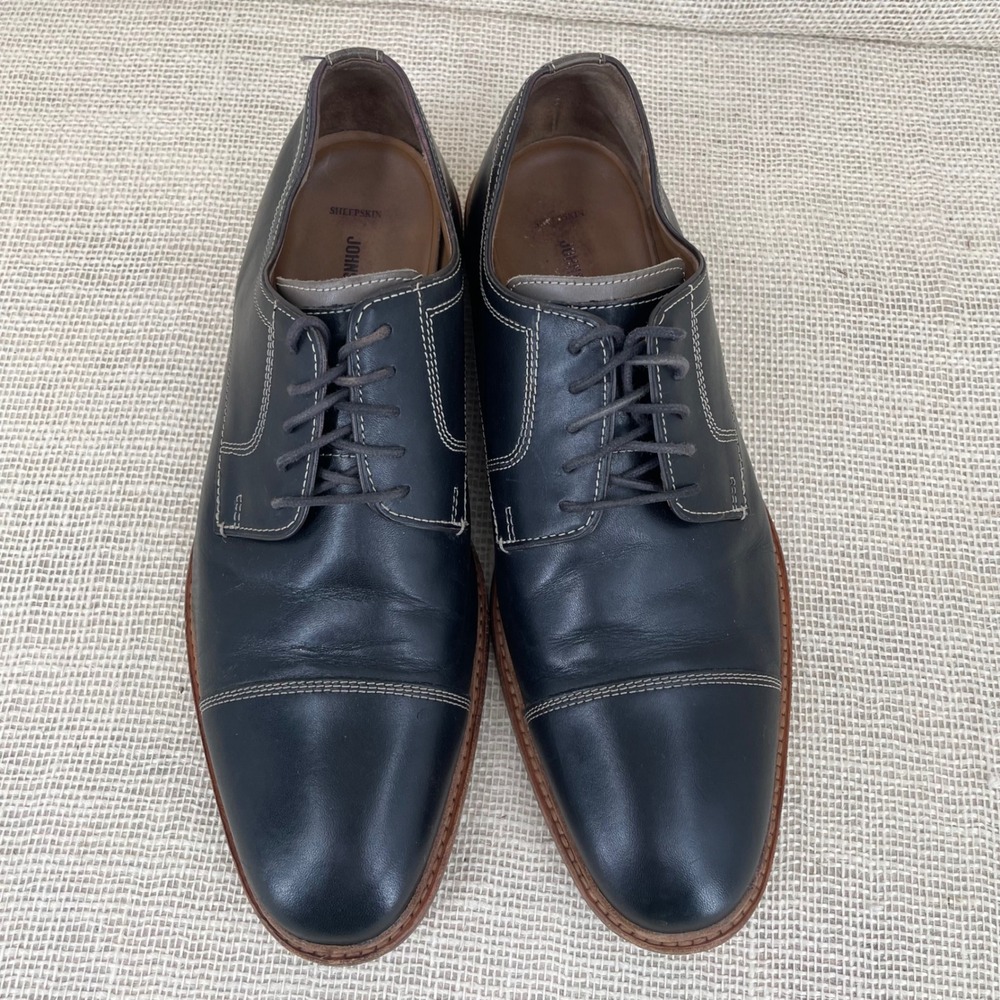 Johnston & Murphy Navy Sheepskin‎ Leather Cap Toe Oxford Shoes Mens 12M 20-9511 - Picture 2 of 10